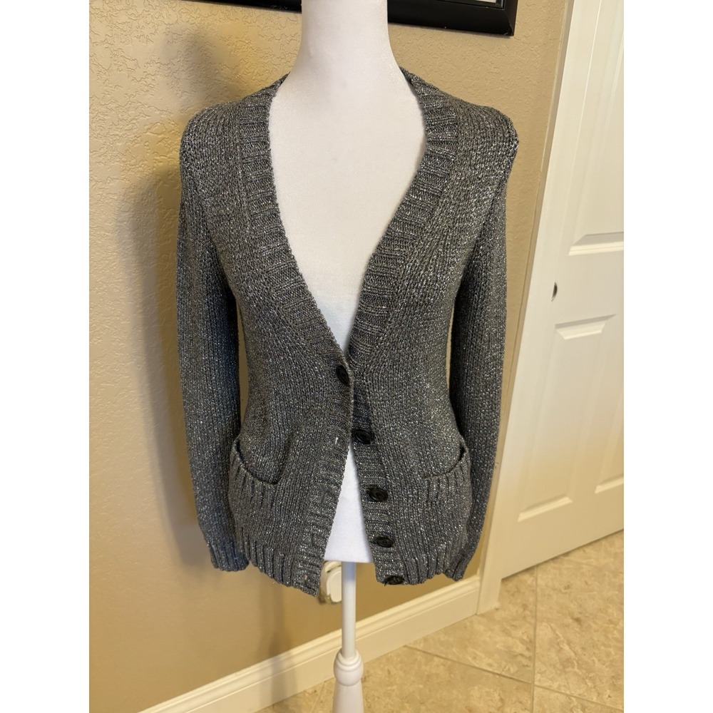 J Crew Women's Silver Metallic Cardigan Sweater,‎ Size Small